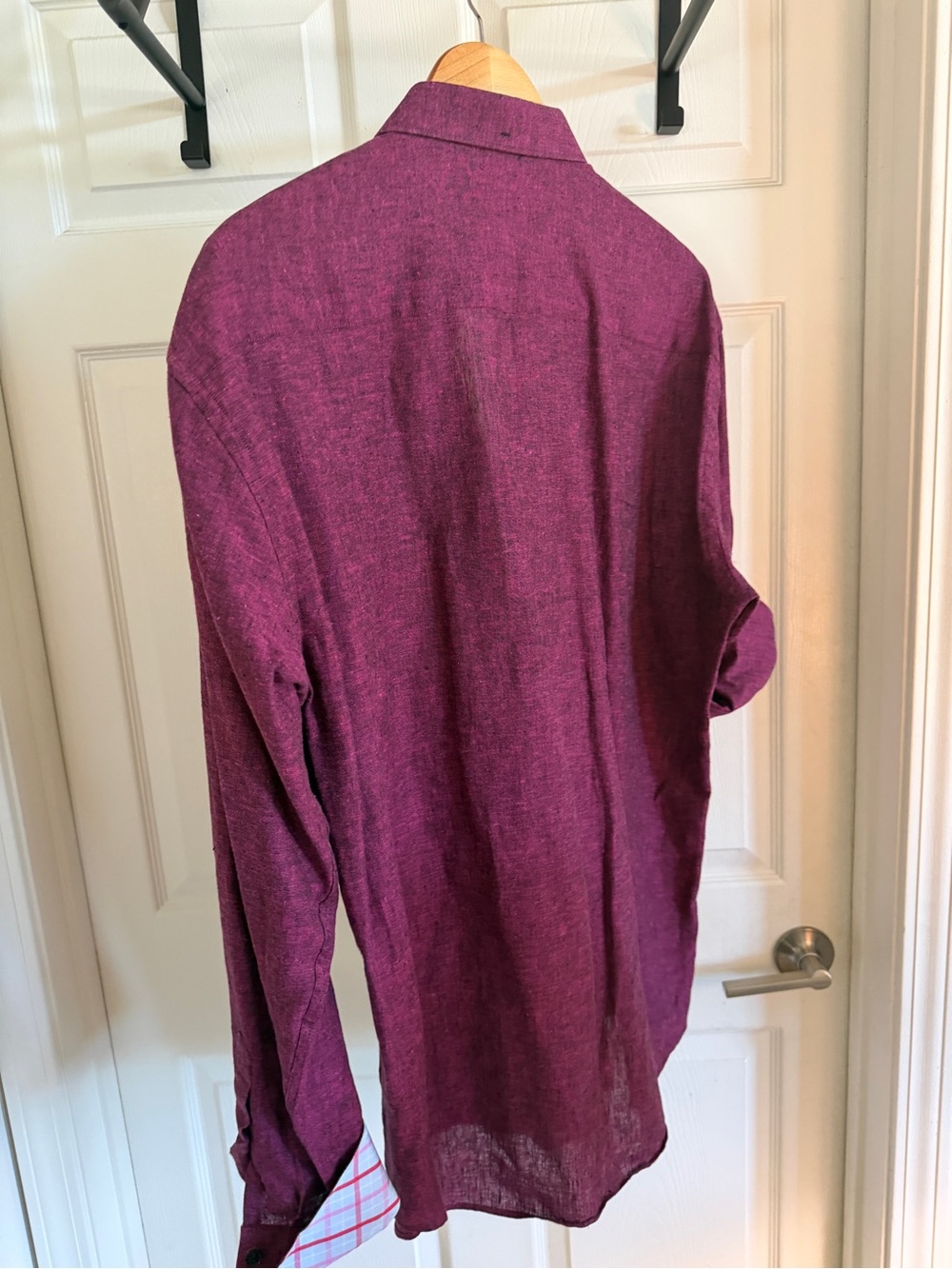 Maceoo Men's Purple Plaid Contrast Trim Linen Shirt XL - Picture 9 of 11